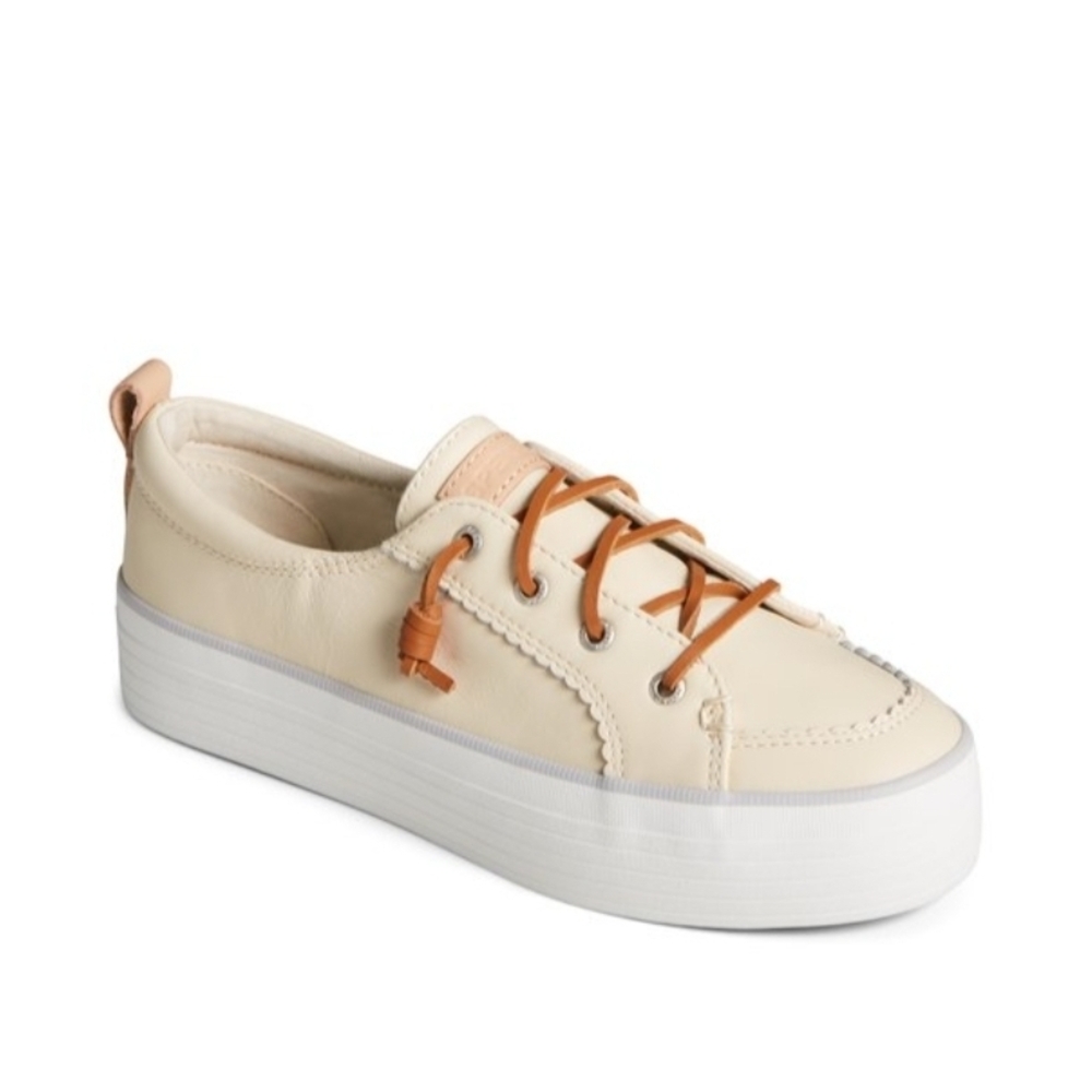 Sperry Cream and Tan Casual Sneakers with Leather Accents